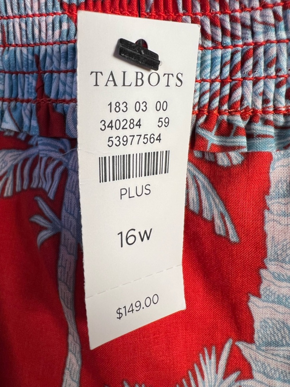 Talbots Dress Tropical Cotton Midi Red Blue Palm Tree Vacation women's 16W NWT - Picture 4 of 11